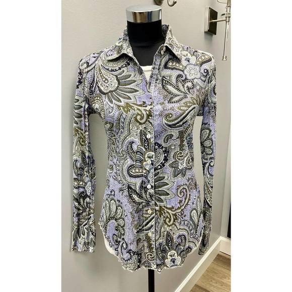 NEW CINO paisley chambray shirt in olive - Picture 1 of 2